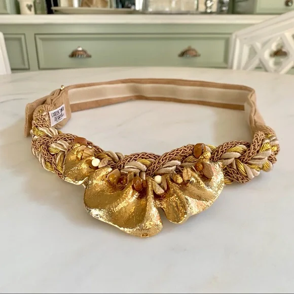 Vintage Carolyn Tanner Gold & Beige Belt Vintage Carolyn Tanner Designs Ladies Braided Beige/Gold  main image 4